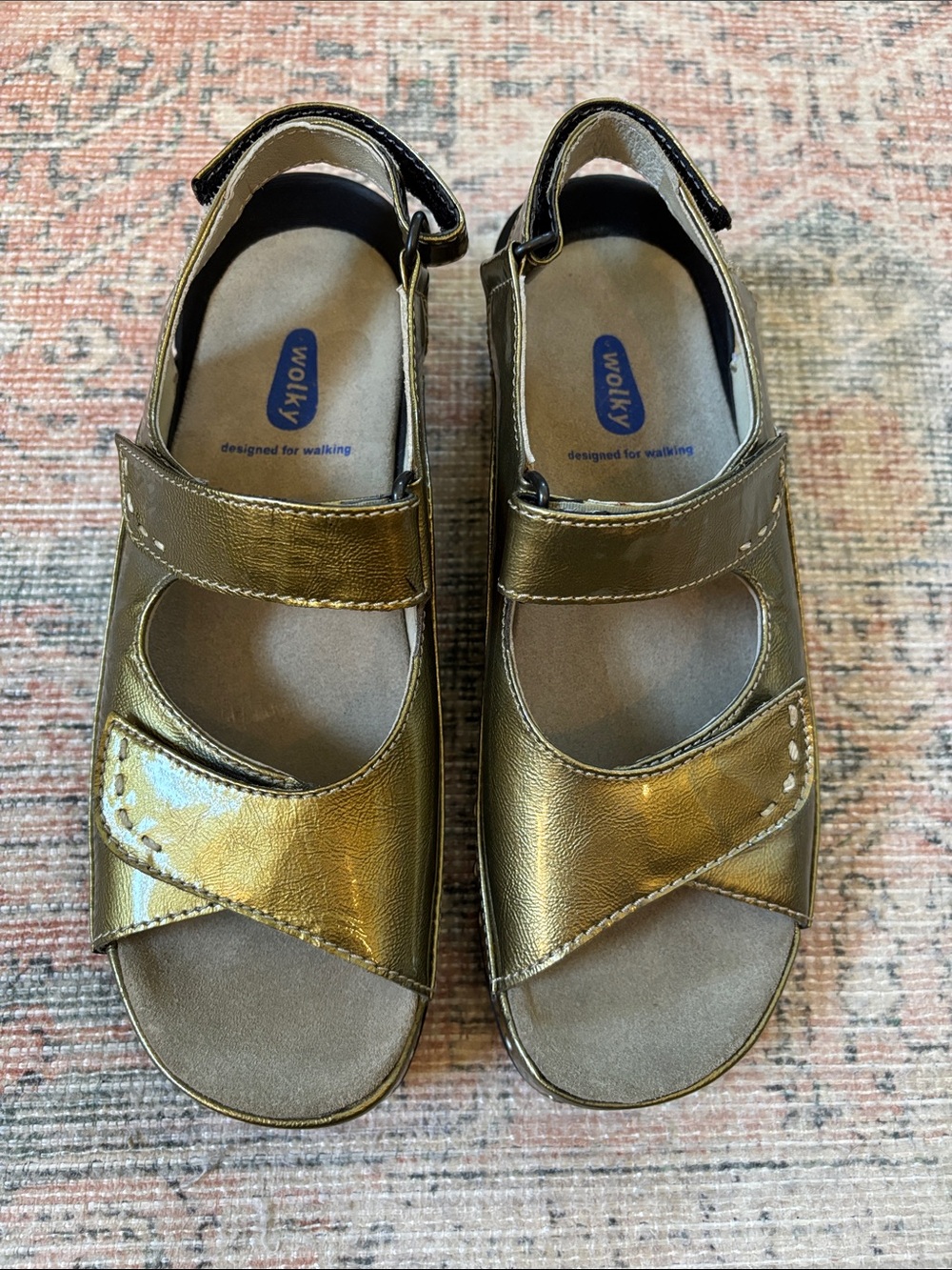 Wolky Women’s  Metallic Gold Adjustable Sandals Size 39. (8-8.5)
